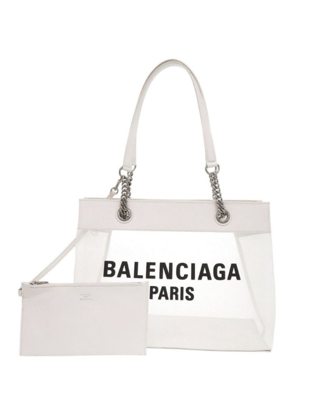 Balenciaga Duty Medium Leather Mesh White Tote Bag